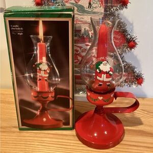 Vintage NOS Christmas Hurricane Candle Lamp “ Welcome Santa”
